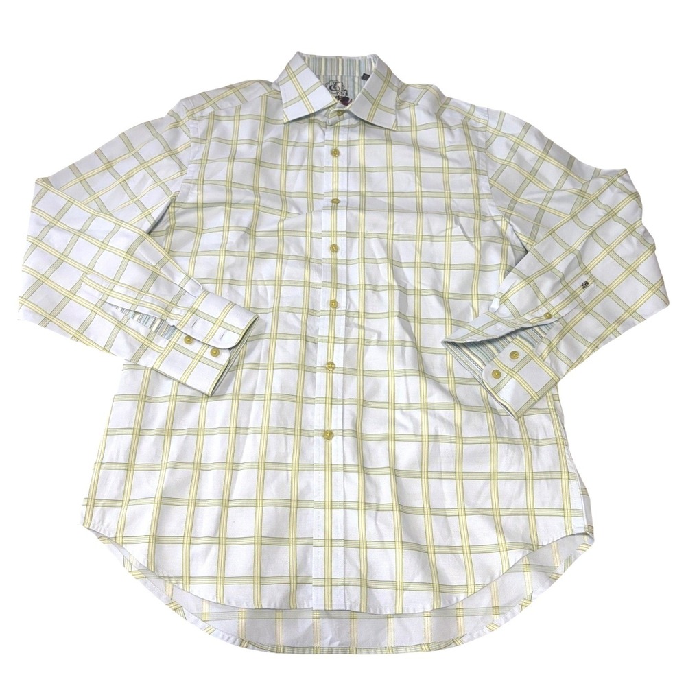 Robert Graham Mens L Yellow White Plaid Button Down Shirt Long Sleeve‎ Casual